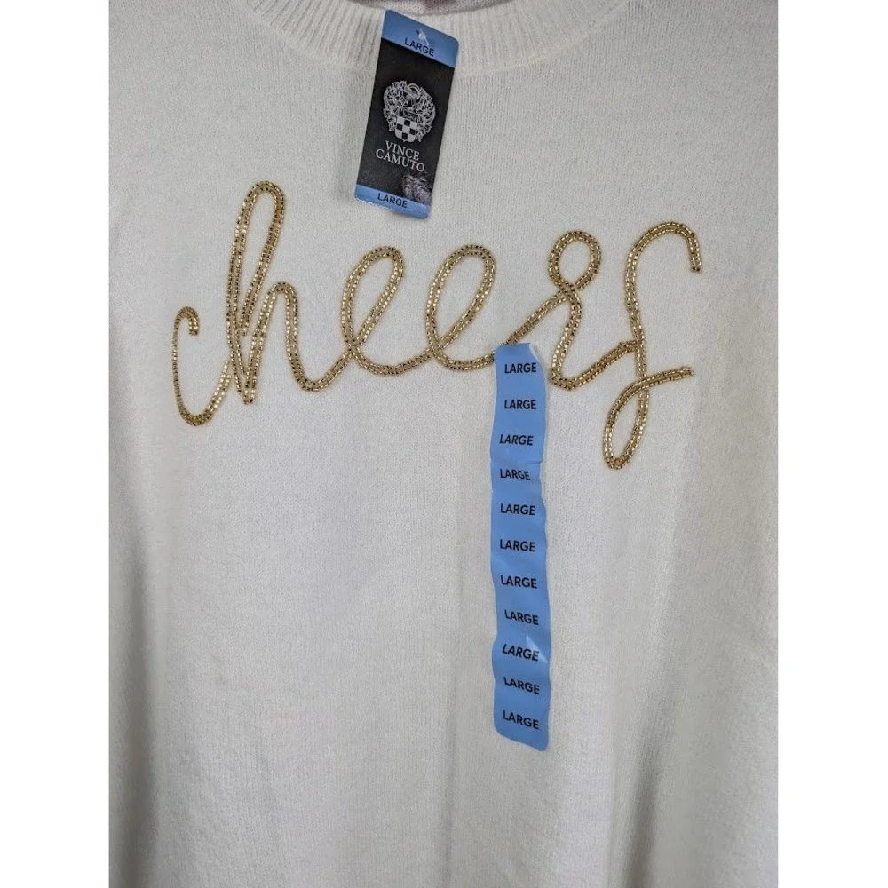Vince Camuto Sweater Womens Size Large Cheers Holiday Beaded New Year's Soft NEW